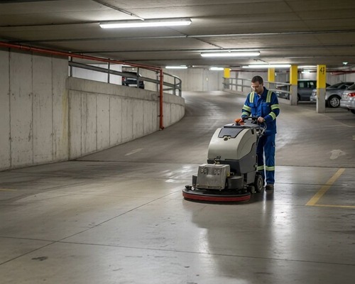 Limpieza de parkings con maquinaria profesional: suelos, rampas y plazas