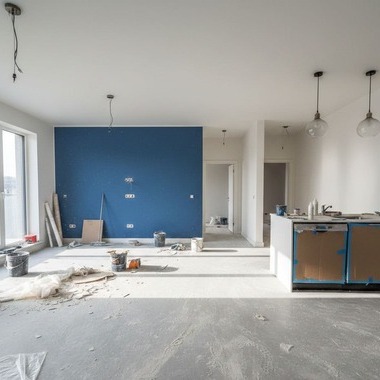 Obra del interior de un piso antes de limpiar con la empresa de servicio de limpieza.