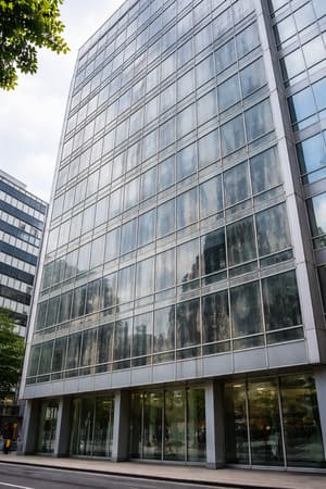 Cristales de un edificio sucios antes de limpiar.